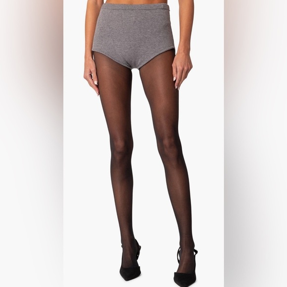 Edikted Gray Knit Micro Shorts - Picture 1 of 7